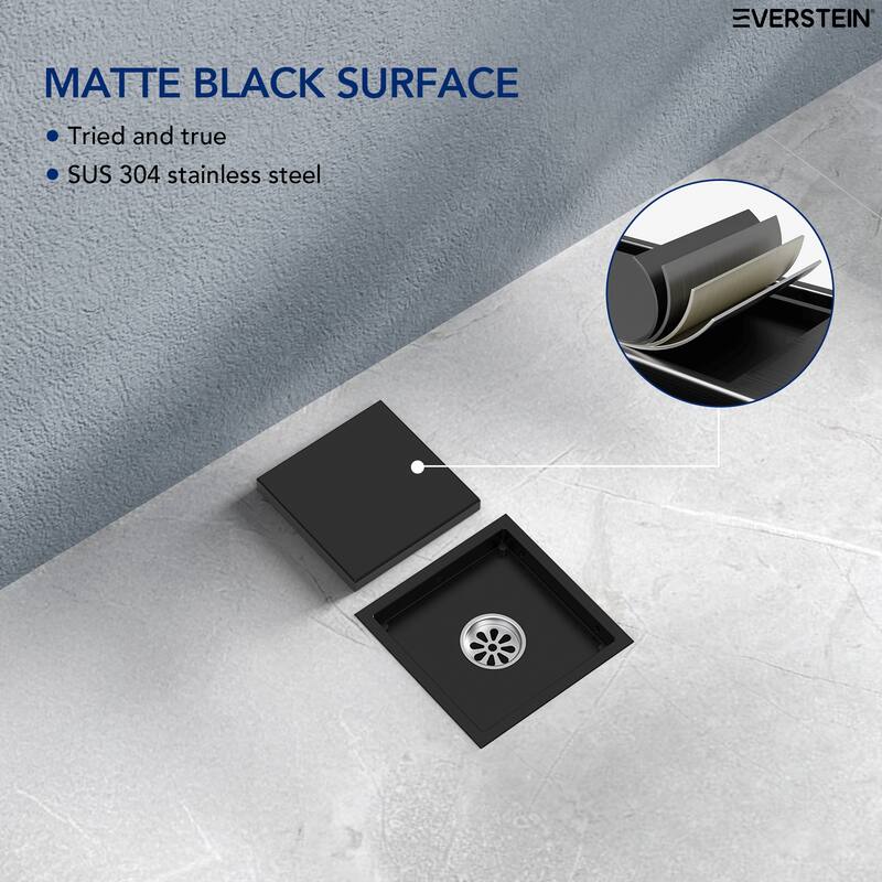 6"x6" Stainless Steel Square Shower Drain With Drain Cover