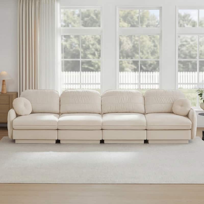 GDFStudio Alden Voss 137" Chenille Cloud 4-Seater Sofa with Quilted Back Cushions, Deep Seat