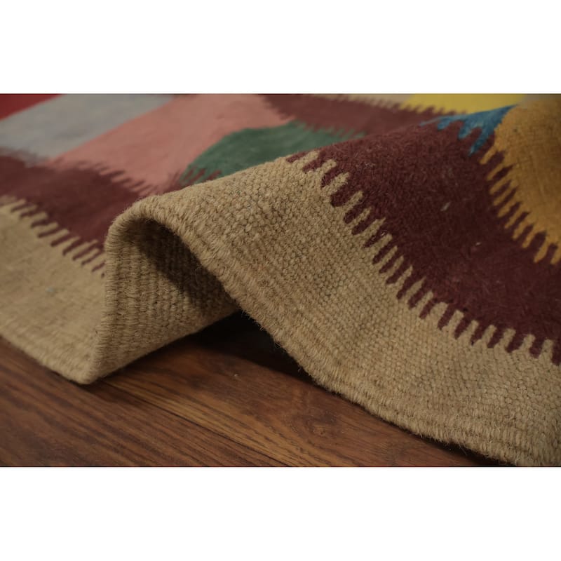 Hand Woven Oriental 100% Wool Carpet Southwestern Tribal Multi-Colored Kilim Area Rug - 9' 9'' X 9' 10''