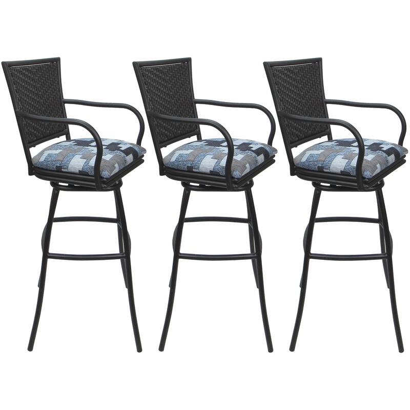 Set of 3 Outdoor Indoor Bar Stool Counter, Extra Tall - Erin with Arms - Craftsman Flint - Gray - Bar Height