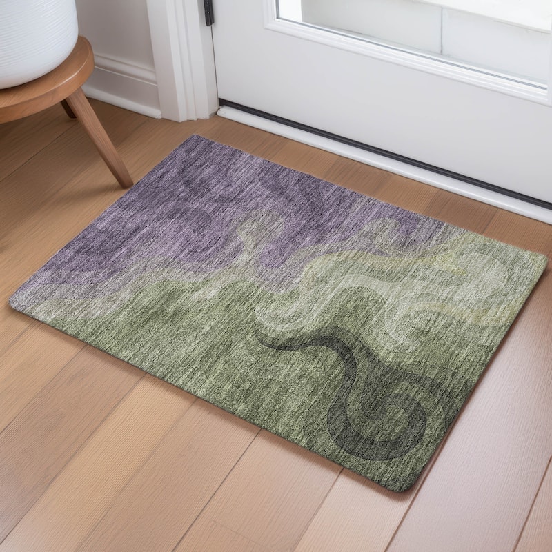 Machine Washable Indoor/ Outdoor Modern Dejuan Chantille Rug