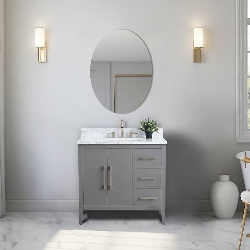Vanity Art 36" Single Sink Bathroom Vanity Cabinet with Engineered Marble Countertop