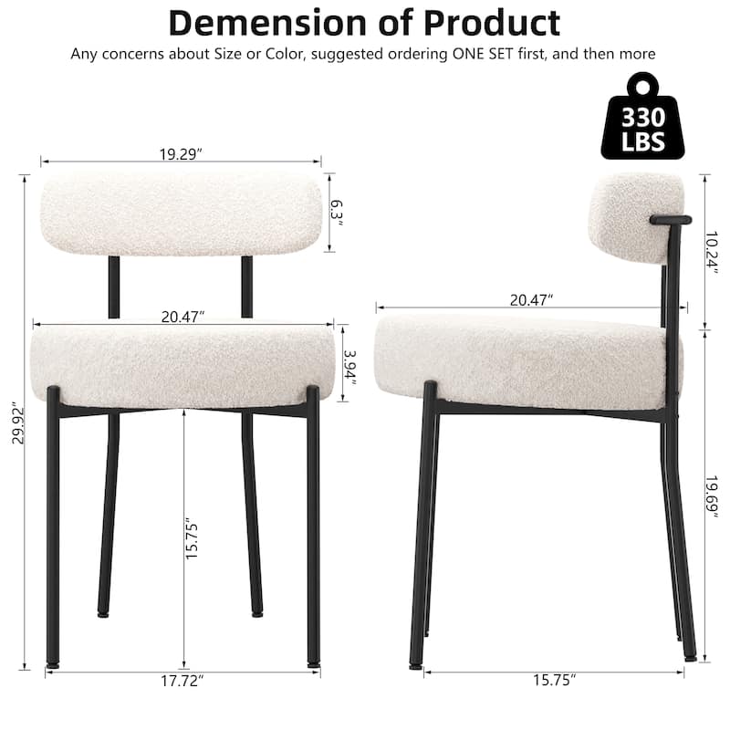XINMICS Upholstered Boucle Dining Chairs with Black Metal Legs