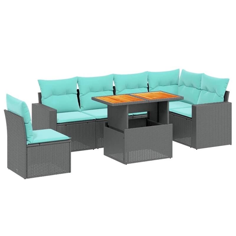 vidaXL Patio Sofa Set with Cushions Outdoor Furniture 7 Piece Poly Rattan - 24.4 x 24.4 x 27.2