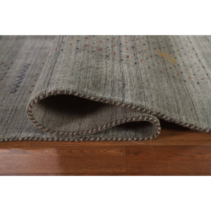 Grey Tribal Gabbeh Indian Area Rug Hand-Knotted Wool Carpet - 8'3"x 9'9"