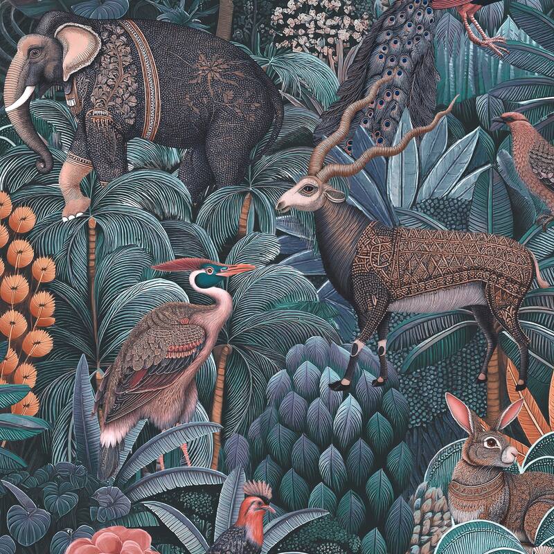 Graham & Brown Jungle Jamboree Navy & Teal Wallpaper