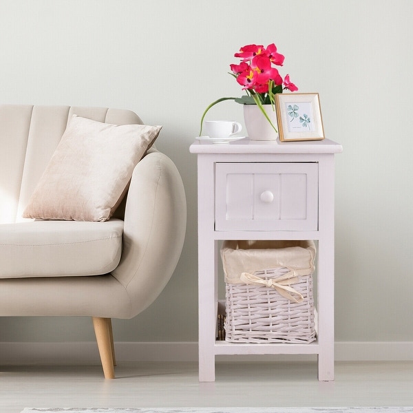 Costway Mini Night Stand 2 Layer 1 Drawer Bedside End Table Organizer