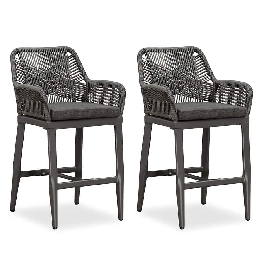 PURPLE LEAF Bar Stools Chair Set of 2 All Weather Rattan and Aluminum Patio Bar Stool with Cushion and Arms