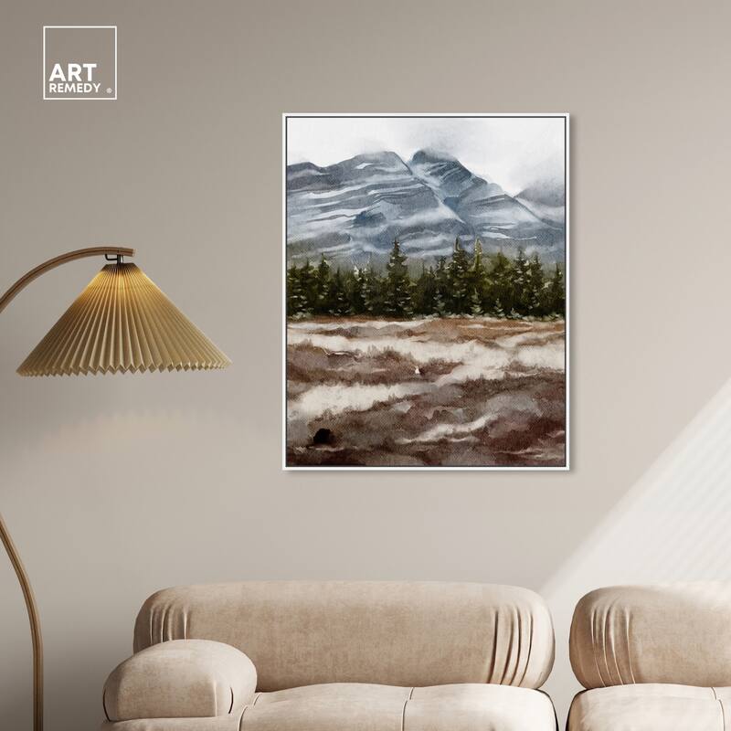 Art Remedy February Rocks Landscape Framed Landscape 1 Piece Canvas Wall Art Watercolor Style