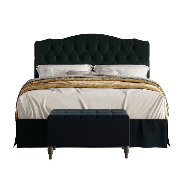 CraftPorch 2 Piece Bedroom Set in Transitional Linen Button Tufted Upholstered Bed - Charcoal Grey - Twin