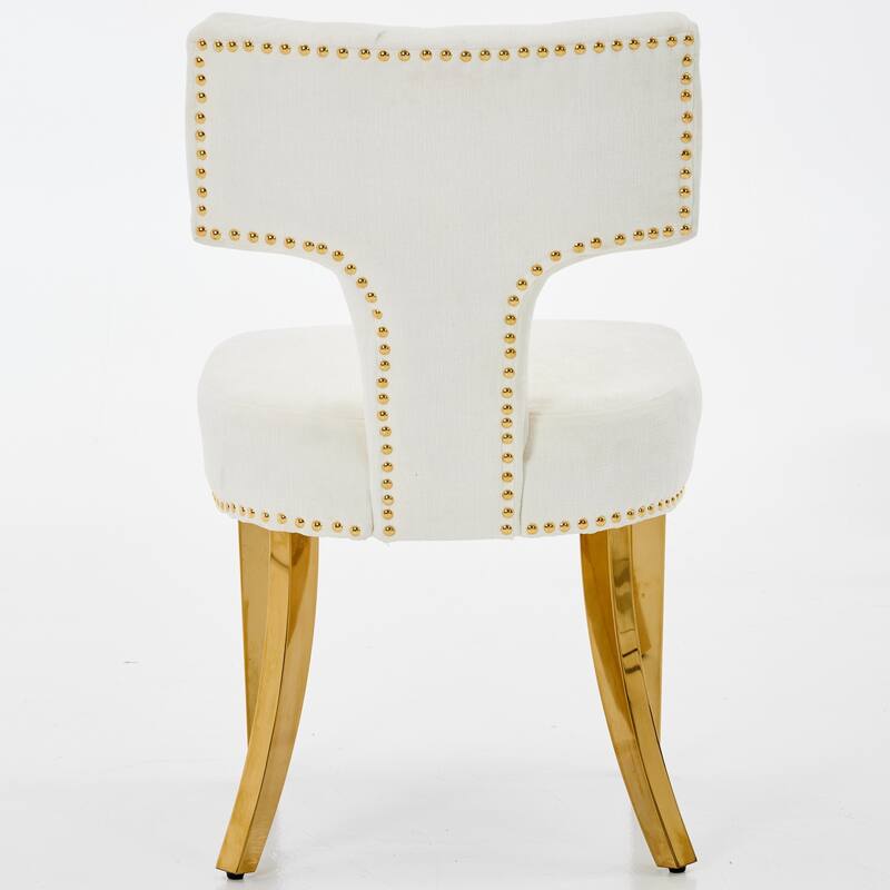 Chenille Upholstered Dining Chair Set of 2, Accent Chair with Curved Back, Kitchen Chair with Stainless Steel Plating Legs