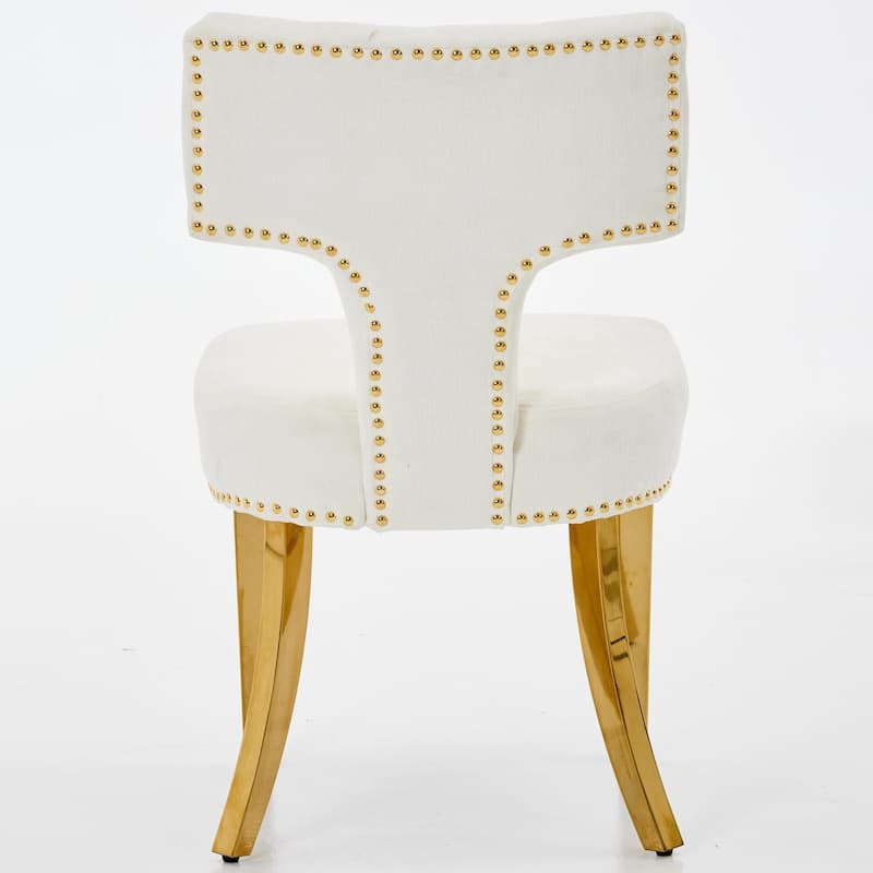 Mid Century Modern Dining Chairs Set of 2, Farmhouse Chenille Fabric Upholstered Accent Chair Curved Backrest
