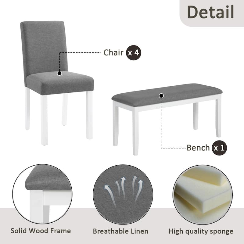 6-Piece Dining Set, 58.5" Wooden Dining Table with Bench and 4 Chairs