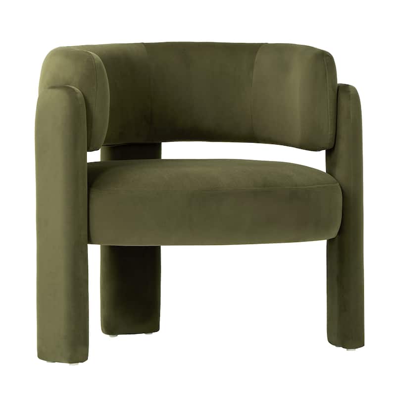 RENEWLINE Modern Velvet Barrel Accent Chair - 3-Leg Design for Living Room, Bedroom - Green