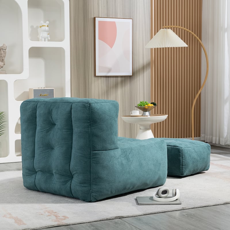 Green Modern 38.5" Velvet Upholstered Accent Chair with Memory Foam and Ottoman for Living Room