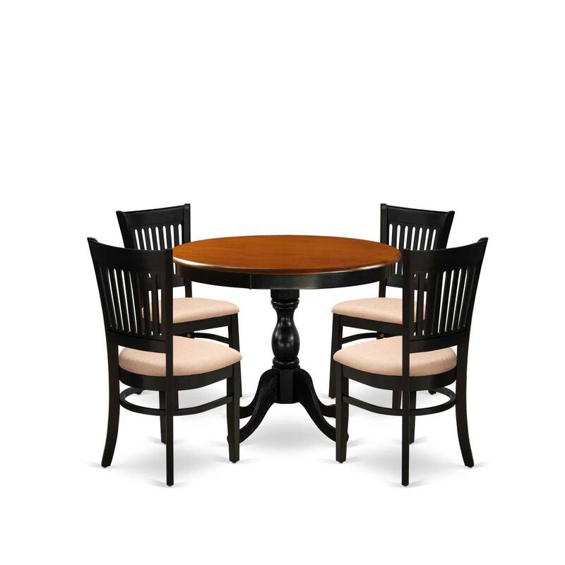 HomeStock 5-Piece Black and Cherry Finish Solid Wood Top Dining table with 4 Chairs with Slat Back