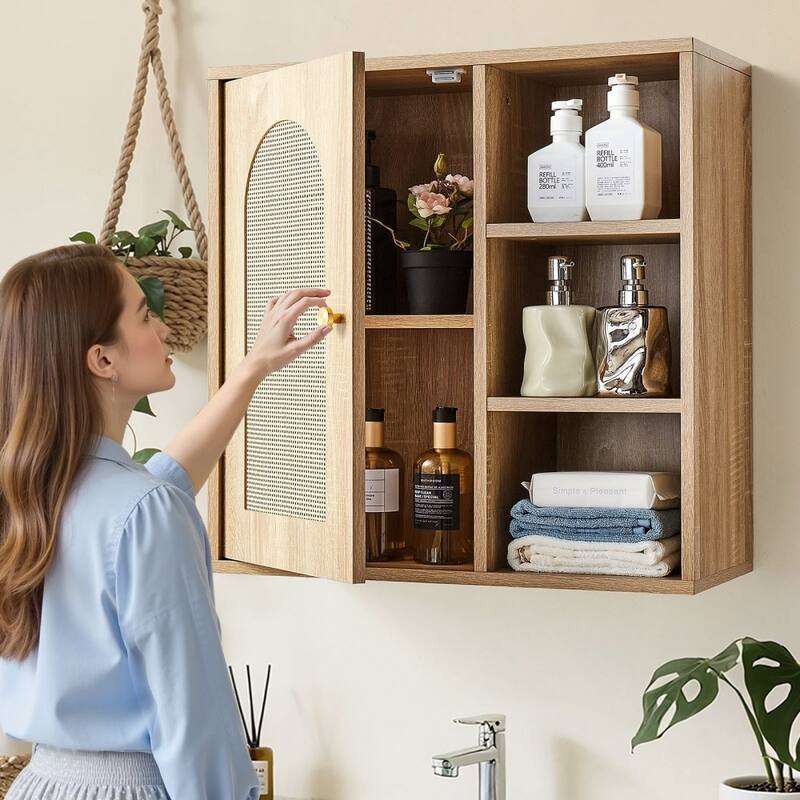 Wall-Mounted Bathroom Storage Cabinet with Multi-Layer Adjustable Shelves for Bottles and Toiletries - 23” x 10” x 23”