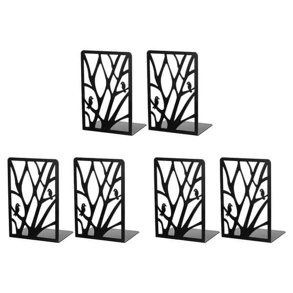 3 Set Bird LShaped Bookend for Home Office Stationery Storage, Black
