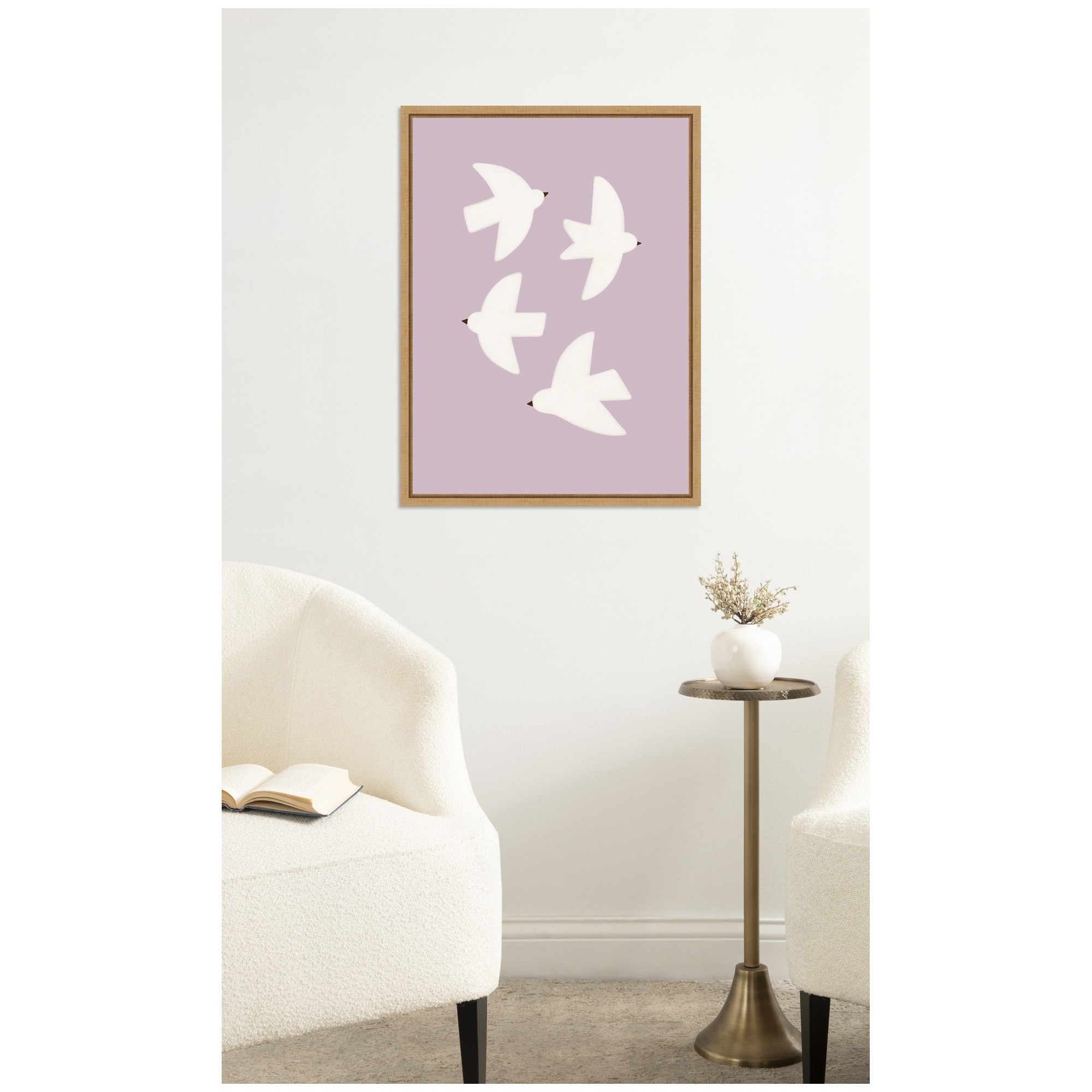 Kate and Laurel Minimalist Birds Poster 3 Purple by Laura Moss Framed Canvas Wall Art Print