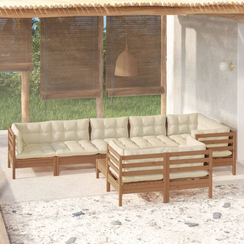 vidaXL Solid Pinewood Patio Lounge Set 9 Piece with Cushions Multi Colors