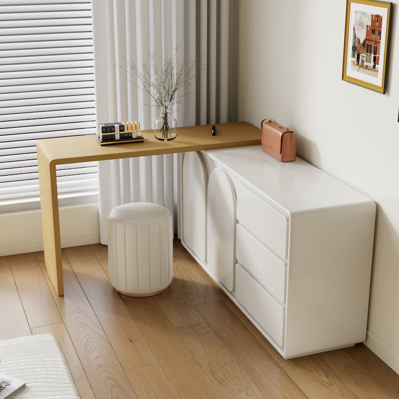 55.1'' Modern L-Shaped Makeup Vanity, Bedroom Desk - 55