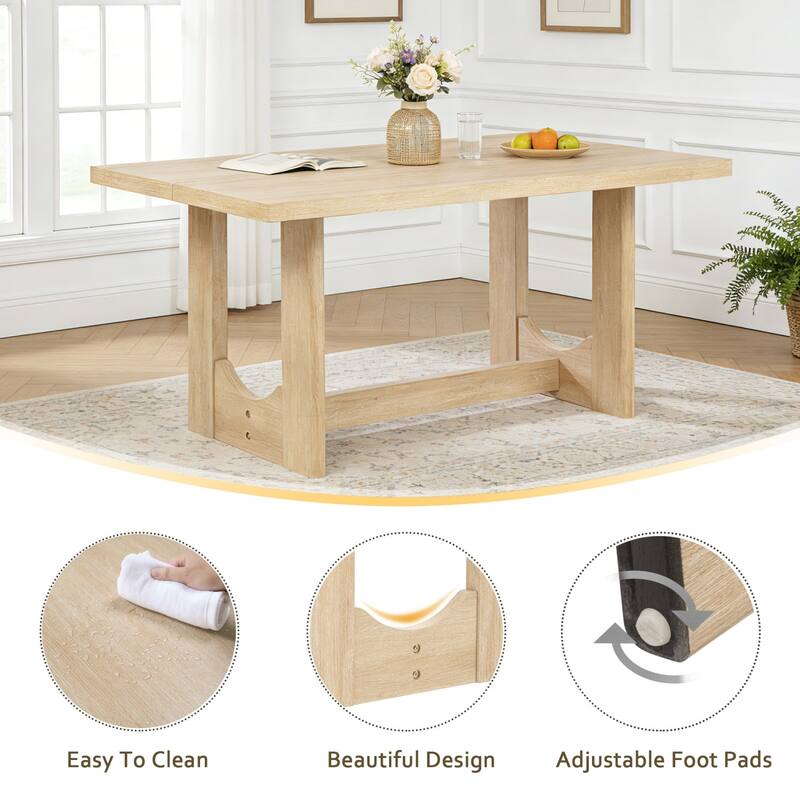 6-Piece Dining Set, Wooden Rectangular Table with Bench and 4 Chairs