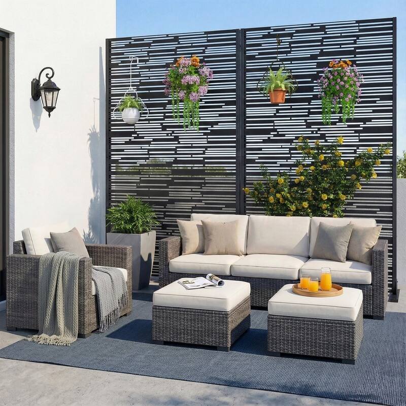 EROMMY Privacy Screen Metal Outdoor Indoor Divider, Weather & Rust Proof Garden Patio Pool Fence, Easy Assemble Modern Design