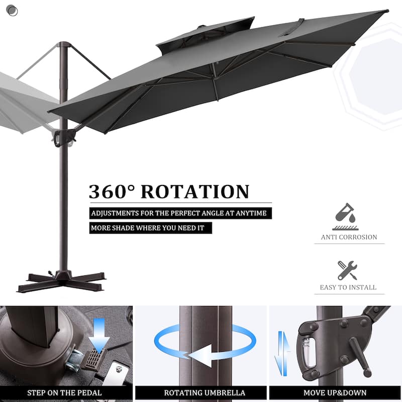 Pellebant Outdoor Patio Cantilever Offset Umbrella 11 ft Double Top