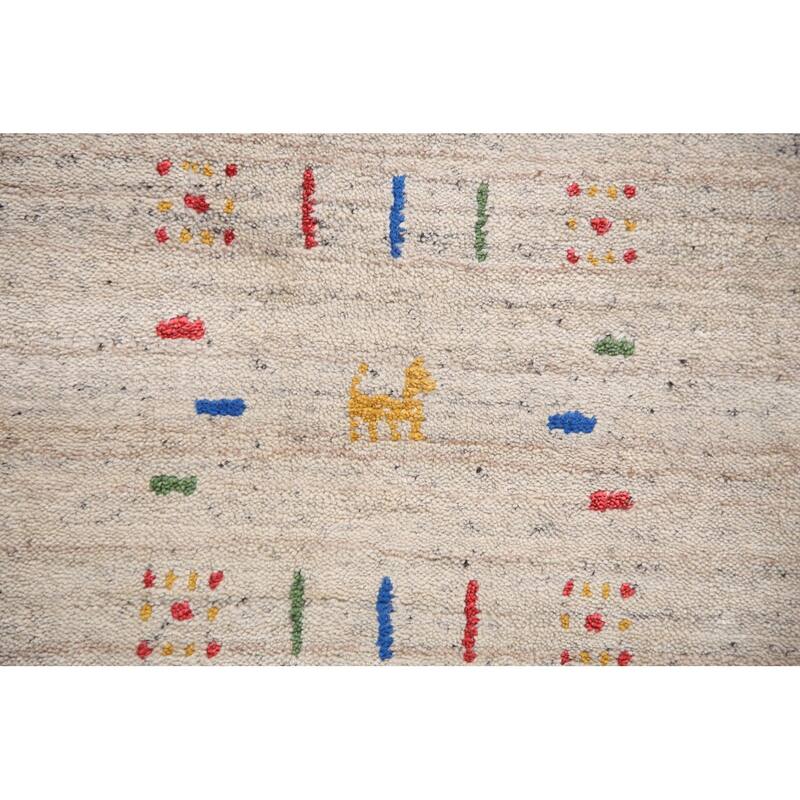 Striped Gabbeh Oriental Area Rug Hand-Knotted Wool Carpet - 8'6" x 11'7"