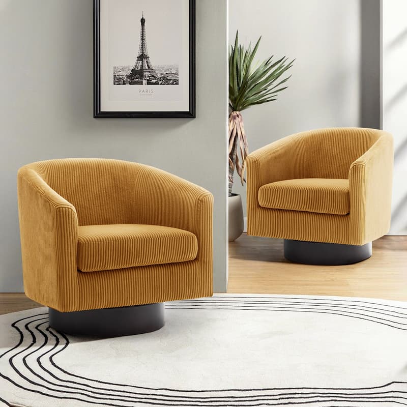 Modern Round Swivel Accent Chair Set of 2 Barrel Chair for Living Room - Corduroy - Orange/Corduroy