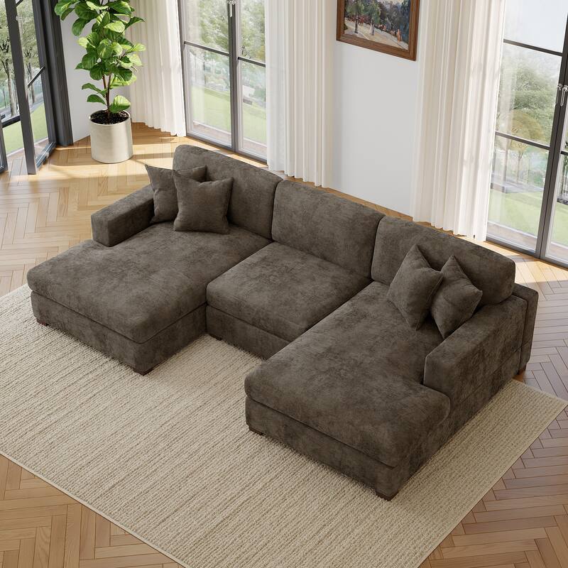 Modern Upholstered Chenille Modular Sectional Sofa with 2 Chaise - Camel-3 Piece