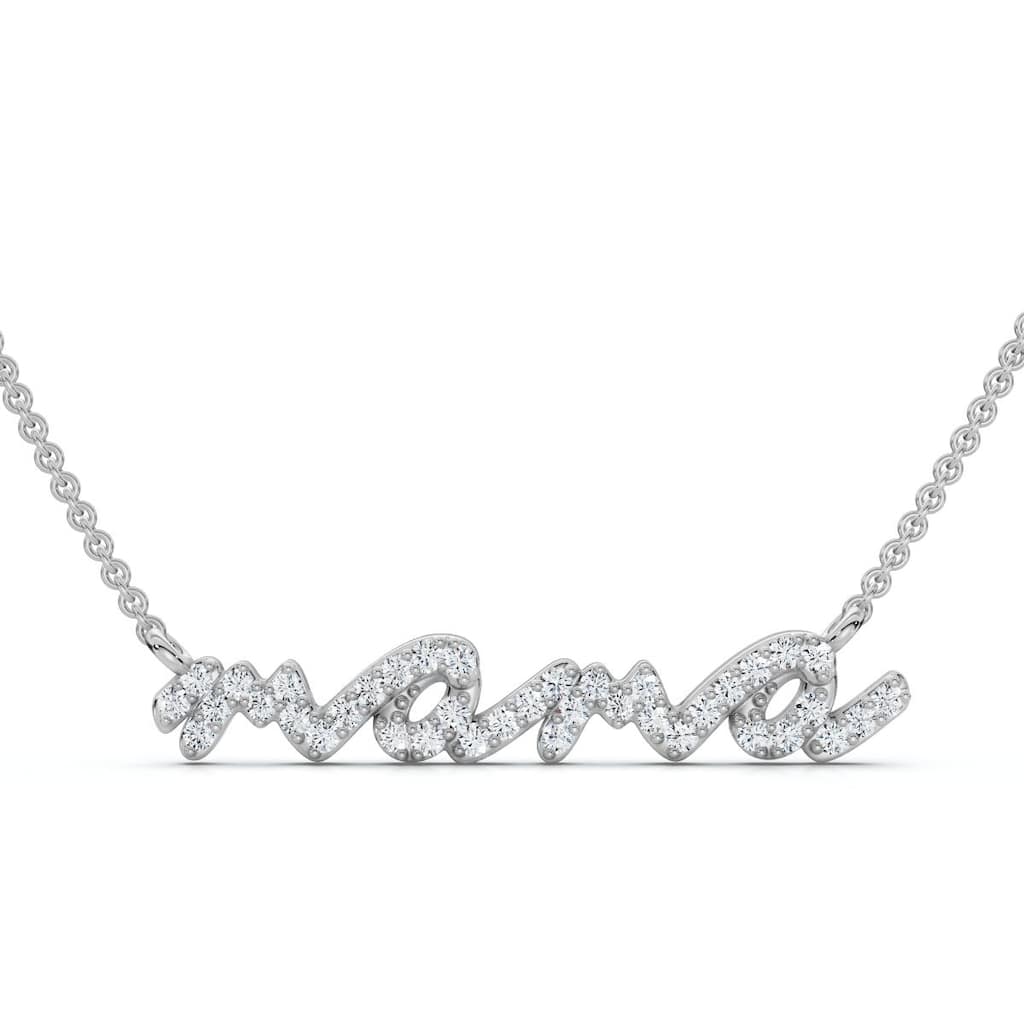 Bliss Diamond Diamond Script Mama Pendant Gold Necklace 1 1/2" Wide Lab Grown
