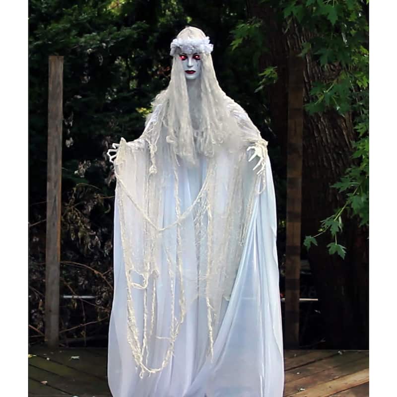 Haunted Hill Farm Life-Size Animatronic Ghost Bride with Lights and Sound, Indoor or Covered Outdoor Halloween Decoration