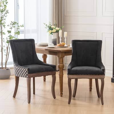 Fabric Dining Chair Set of 2 Wooden Frame Dining Table Chair