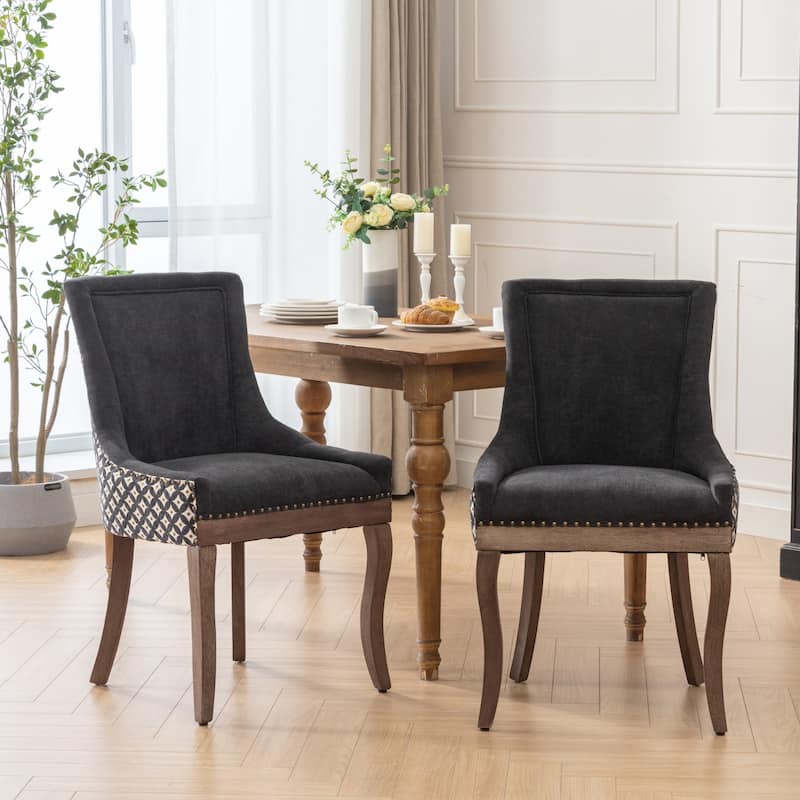Ultra Side Dining Chair with Solid Wood Legs Bronze Nailhead Trim Decorative Chair Thickened Fabric Chairs, Set of 2