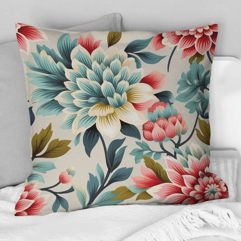 Designart "Ethno Damask Pink And Blue Ferns II" Damask Printed Throw Pillow - 18 x 18