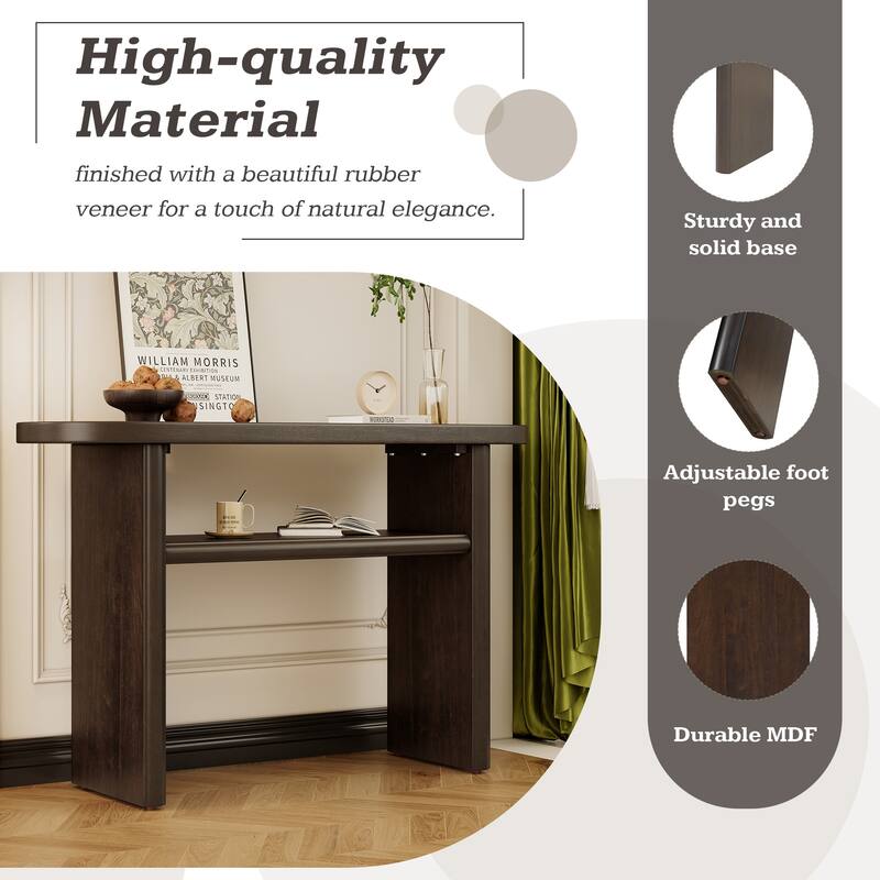 Elegant Minimalist Console Table with Rounded Edges and Sturdy Shelf Design for Entryway, Living Room(Espresso)