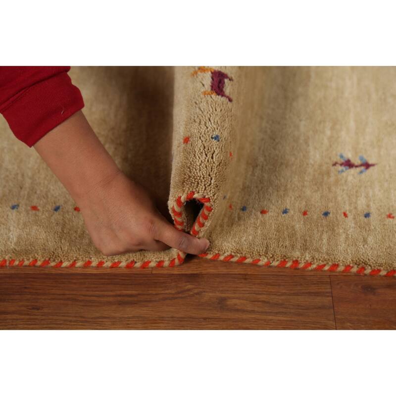 Gabbeh Indian Accent Rug Hand-Knotted Oriental Beige Wool Carpet - 2'11"x 5'3"