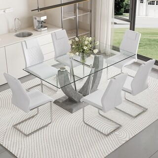 Table and chair set, large modern rectangular glass table, can ...