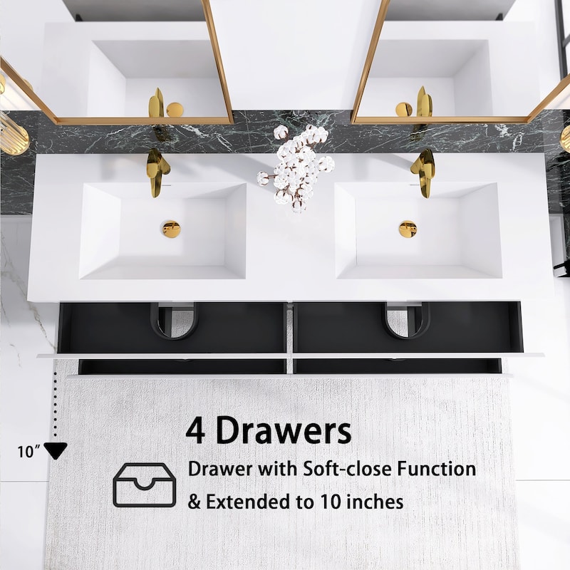 72 inch Wall-Mounted Bathroom Vanity Set with Integrated Resin Sink