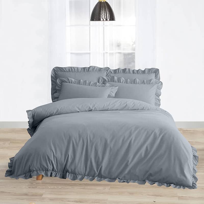Delara Organic Cotton 300 TC GOTS Certified 8 Internal Ties Ruffled Duvet Set