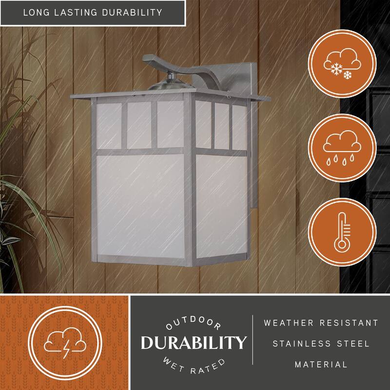 Mission Stainless Steel 1 Light Rectangle Outdoor Wall Lantern White Glass - 9.5-in W x 13-in H x 11.5-in D