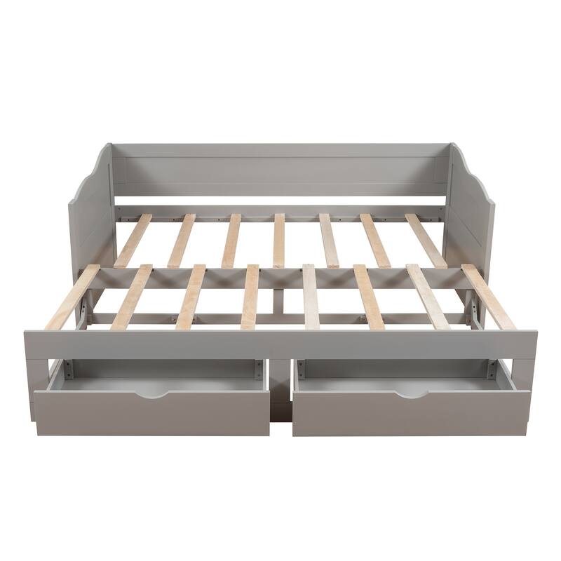 Extendable Twin Daybed to King, Solid Wood Sofa Bed Frame with Storage