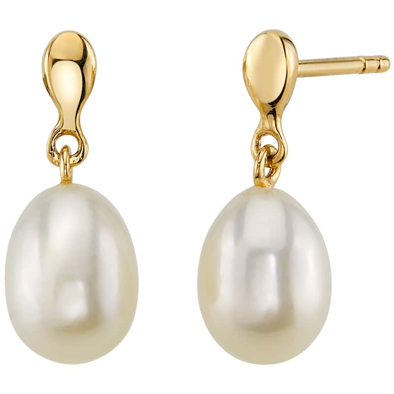 14k Yellow Gold Freshwater Pearl Baroque Pear Shape Drop Earrings