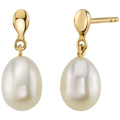 14k Yellow Gold Freshwater Pearl Baroque Pear Shape Drop Earrings