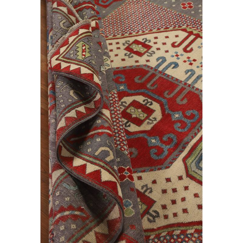 Hand Knotted Oriental 100% Wool Carpet Traditional Geometric Greys & Charcoal Kazak Area Rug - 10' 4'' X 8' 2''