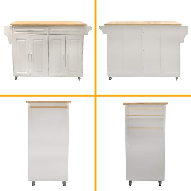 Rolling Kitchen Island Cart with Solid Wood Top