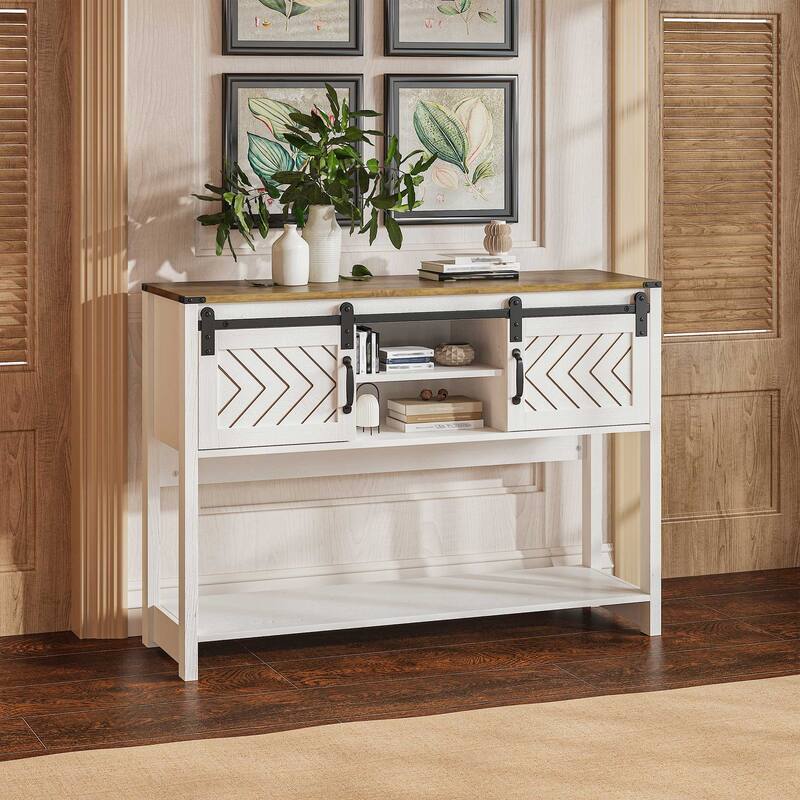 46" Console Table with Sliding Barn Door - Natural