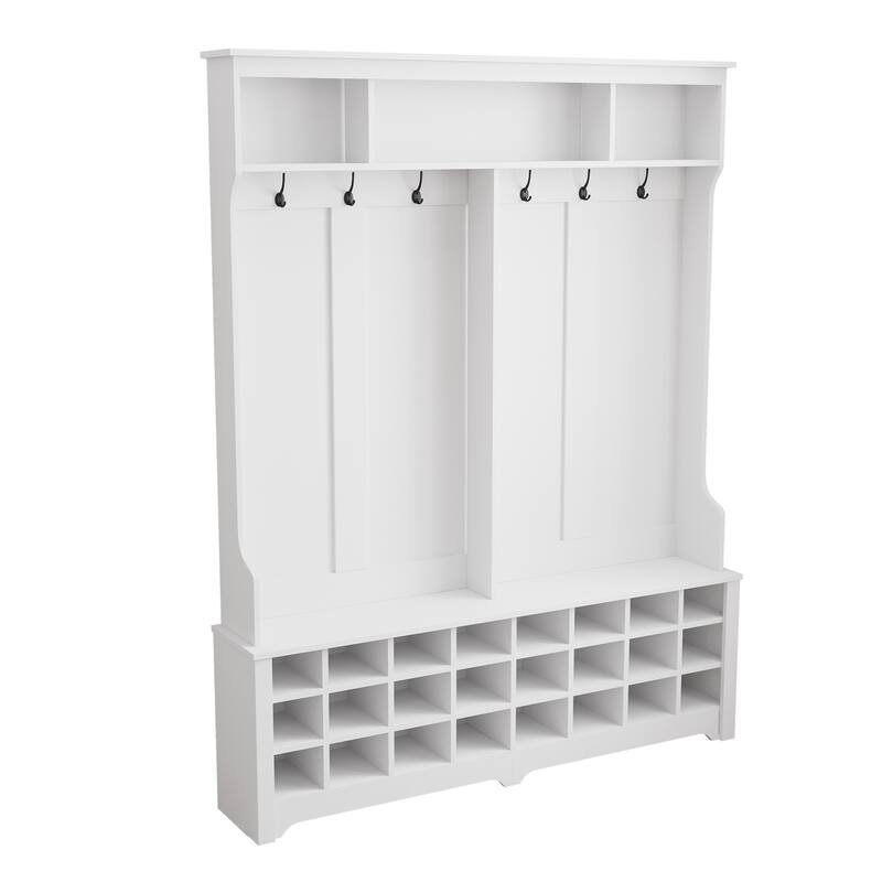 Hall Tree with Storage Space and 24 Shoe Cubbies