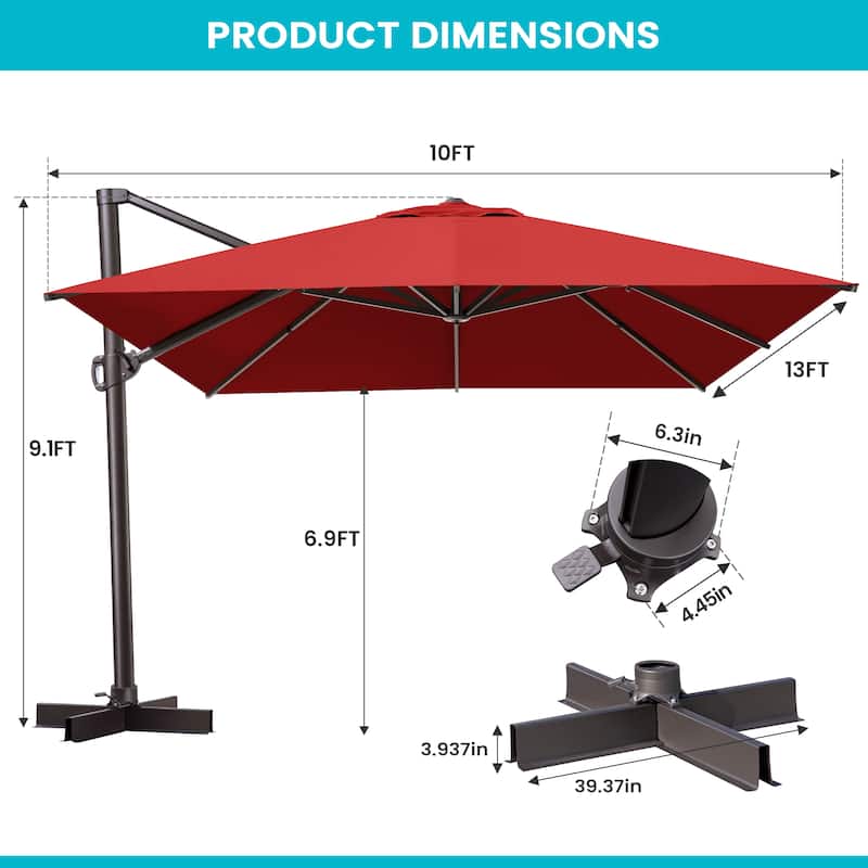 10 X 13FT Outdoor Patio Cantilever Umbrella with Offset Umbrella Base